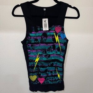 Hot Topic, black print tank top, size XL